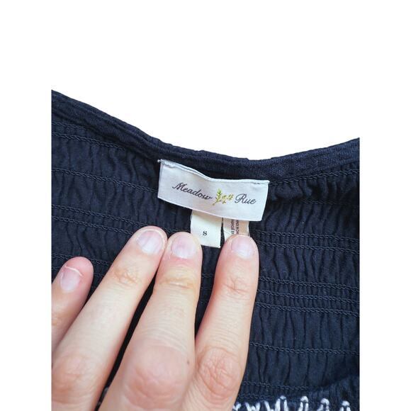 Anthropologie Meadow Rue Black Small Blouse Ruffled Feminine Minimal Romantic - Picture 4 of 4